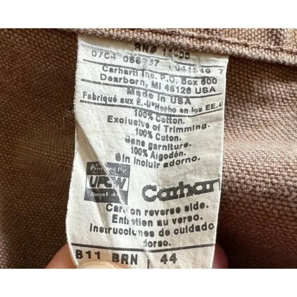 Vtg Carhartt Pants B11 Brown Canvas Dungaree Carpenter Workwear Y2K Mens 44x29 - Picture 7 of 7